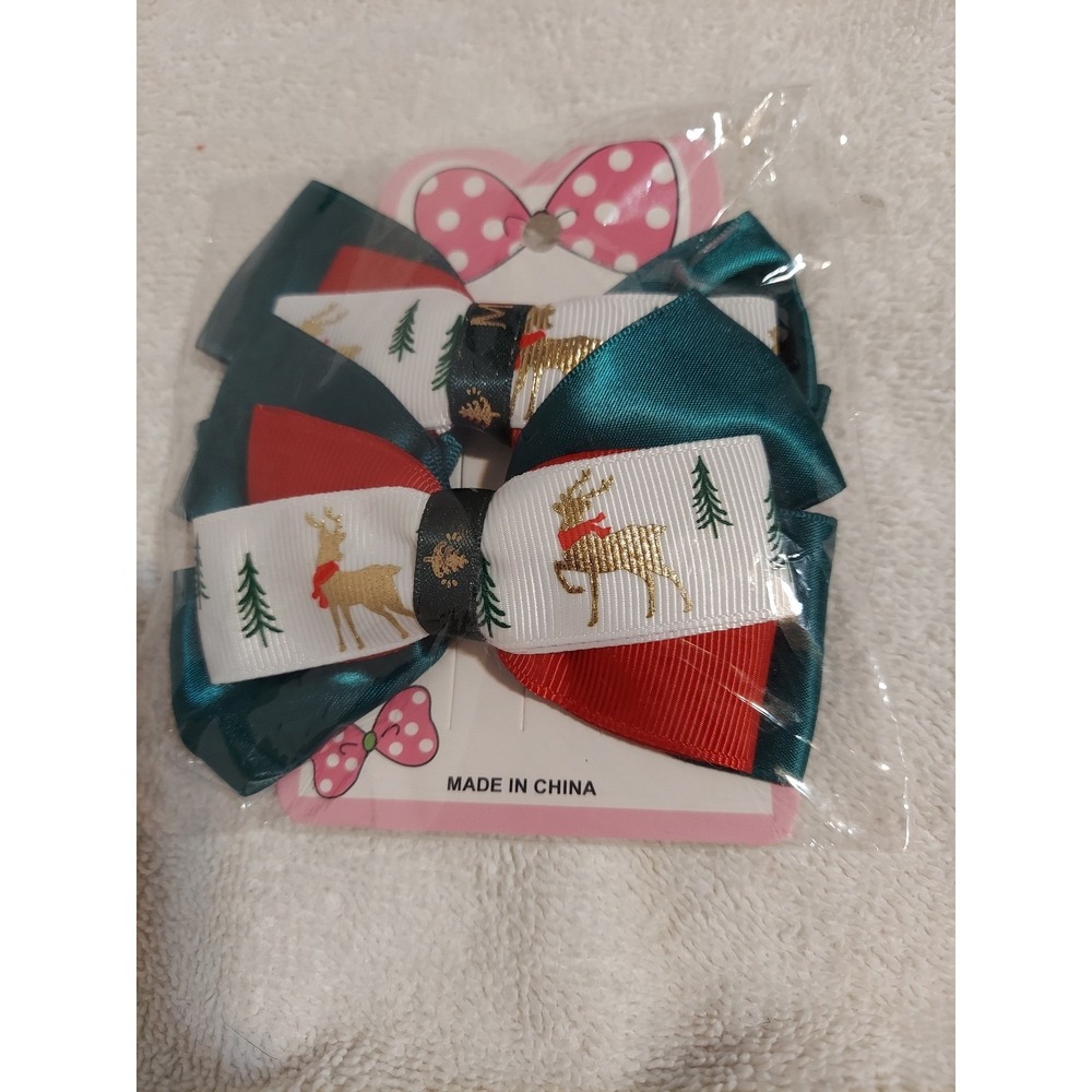 Christmas Baby Toddler Girls Hair Bows Clips Reindeer Tree Holiday 2 Piece